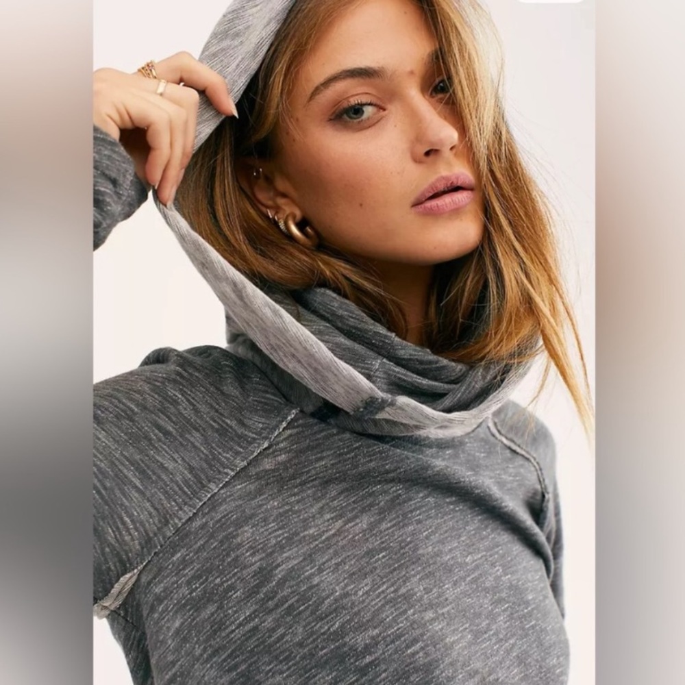 Free People FP Beach Cocoon Cowl Pullover Size Small Charcoal Grey S/M